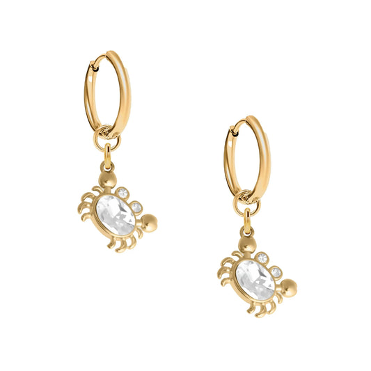 Marie gold huggie earrings with crystal crab charm