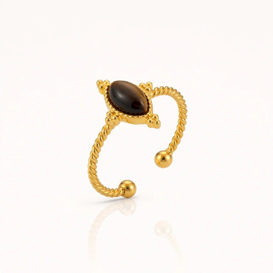 Zoe twisted gold ring with a brown marquise stone