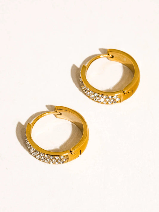 Katherine wide gold double row pave crystal huggie hoop earrings