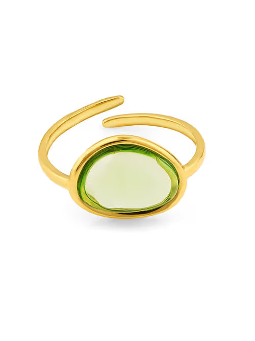Hazel slim gold open ring with a green glass oval
