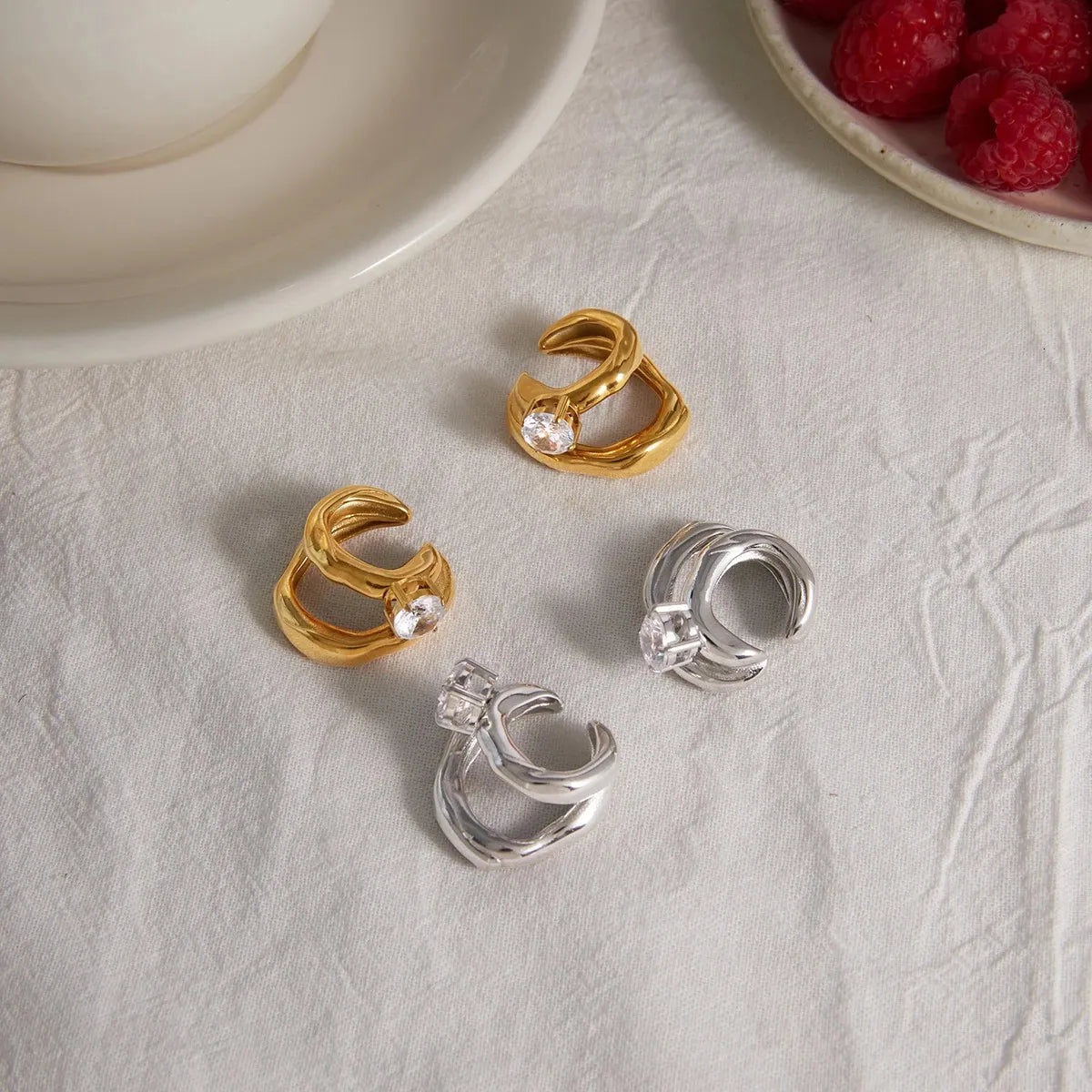 Chunky Studded Ear Cuff Earrings (Silver)