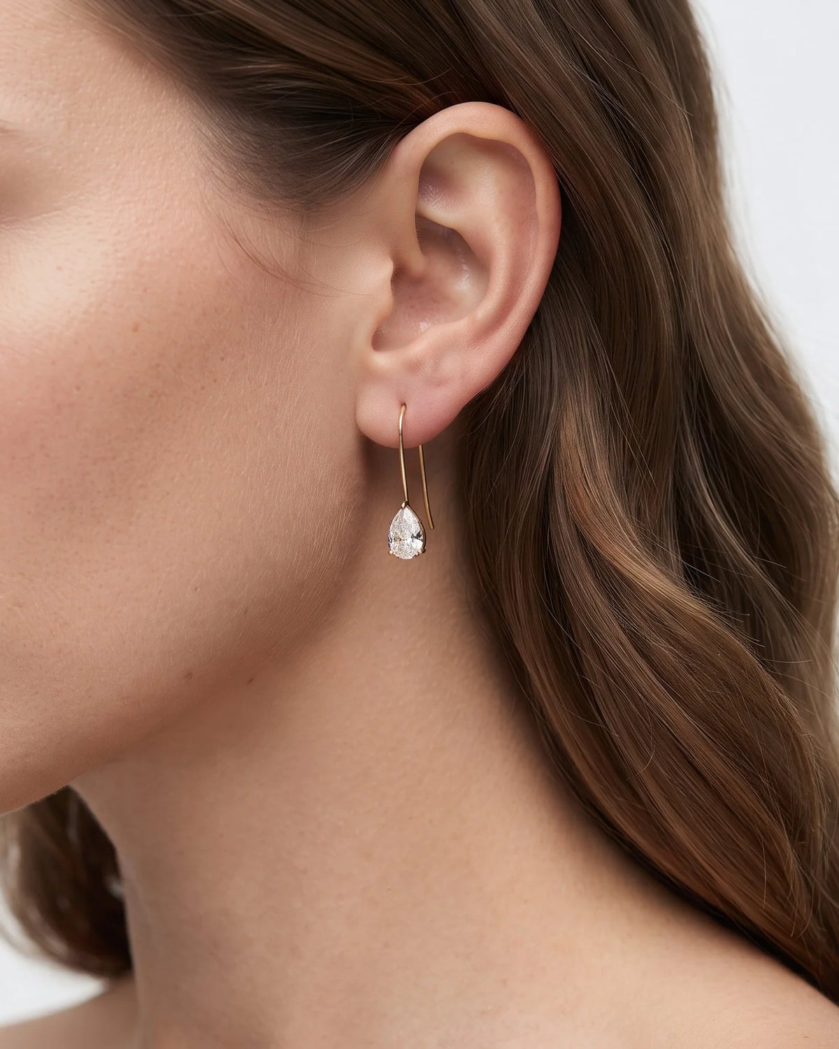 Imogen gold threader earrings with pear crystal drop, view 3