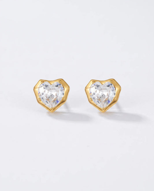 Annie gold heart crystal stud earrings
