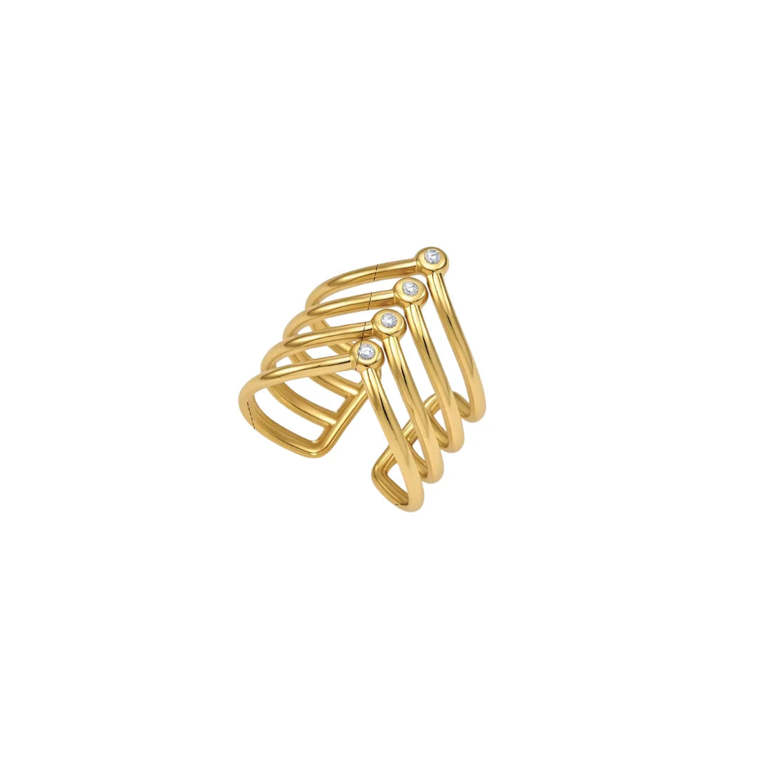 Freya gold chevron multi band ring with small stones