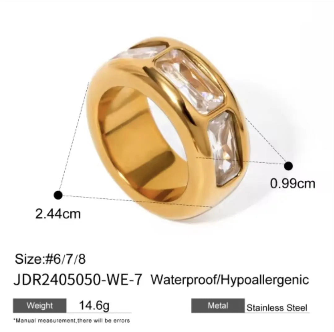 Bonnie chunky gold band with clear rectangle stones, view 2