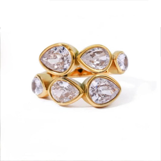 Sylvie gold ring with four pear cut stones in two rows
