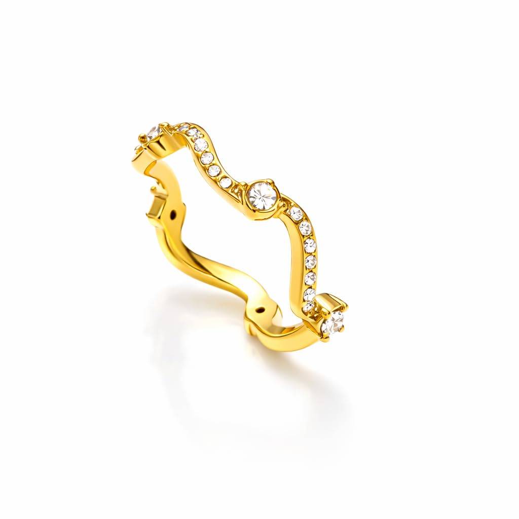 Lena slim gold wavy pave band ring