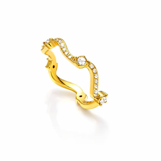 Lena slim gold wavy pave band ring
