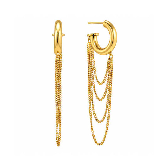 Tatum gold hoop earrings with layered chain drops