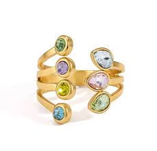 Juno gold cluster ring with multi-coloured stones