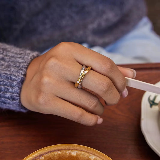 Simone interlocked gold and silver double band ring, view 2