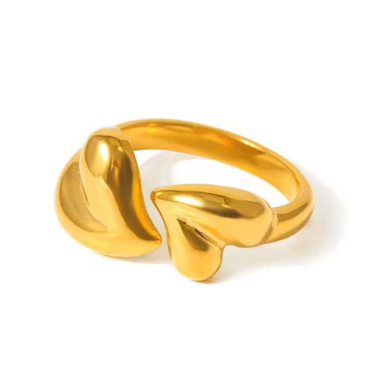 Cordelia sculpted gold open ring with puffy hearts