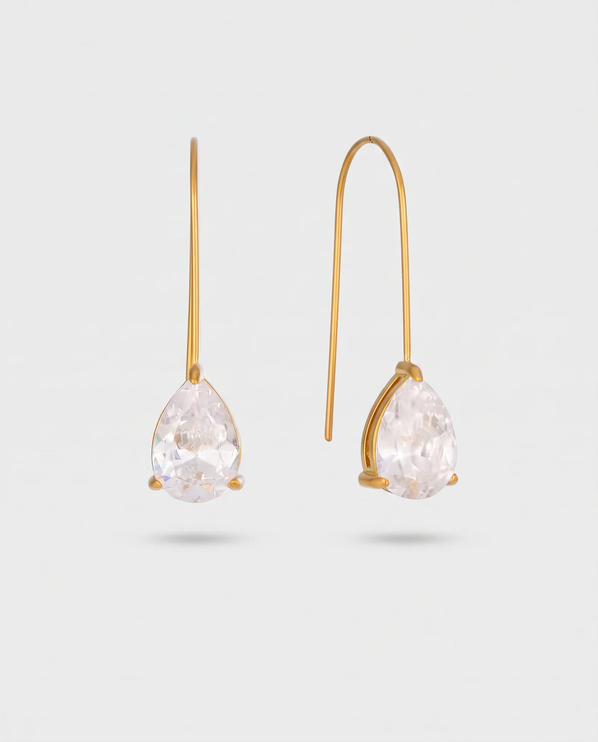 Imogen gold threader earrings with pear crystal drop