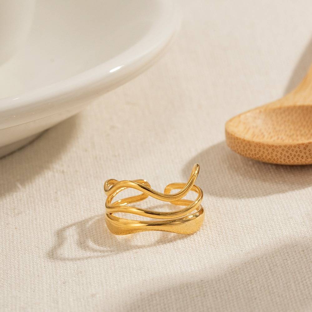 Brooke gold wavy triple line open ring, view 3