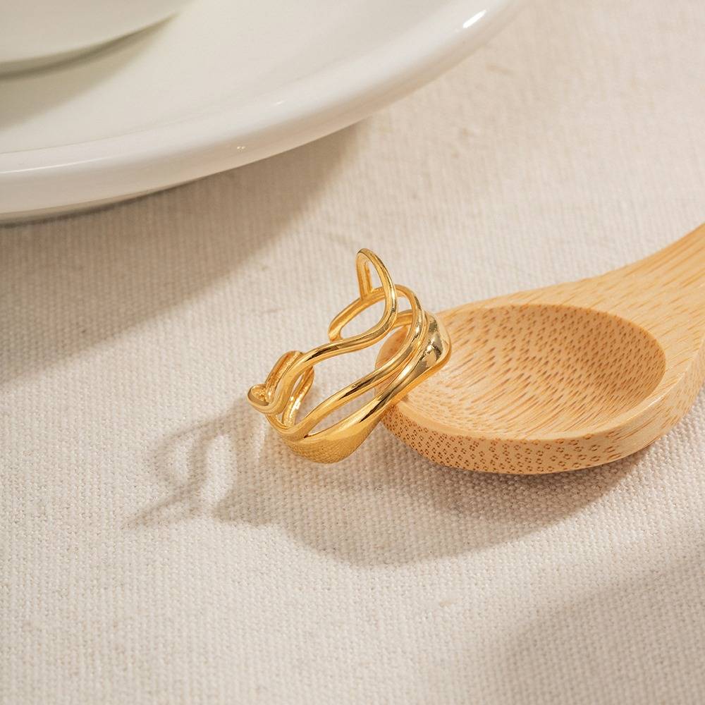 Brooke gold wavy triple line open ring, view 4