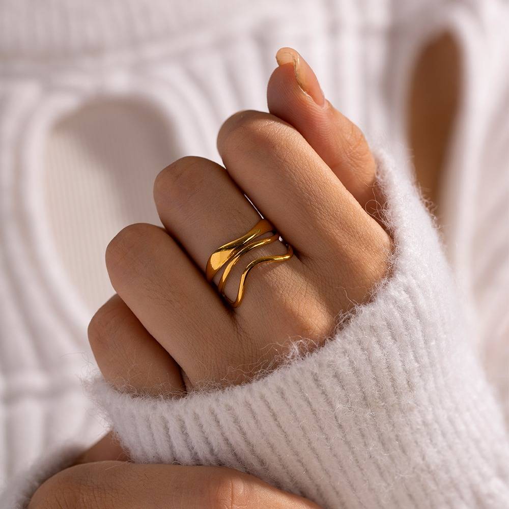 Brooke gold wavy triple line open ring, view 5