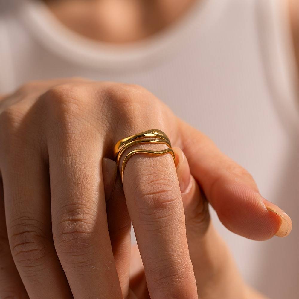 Brooke gold wavy triple line open ring, view 6