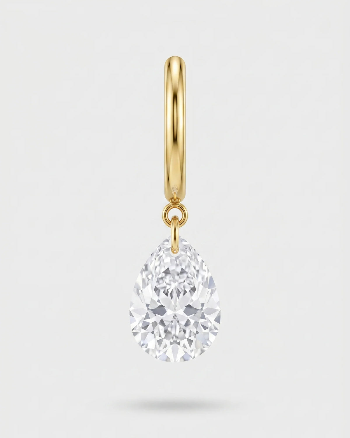 Lucy gold mini hoop earrings with pear crystal drop, view 3