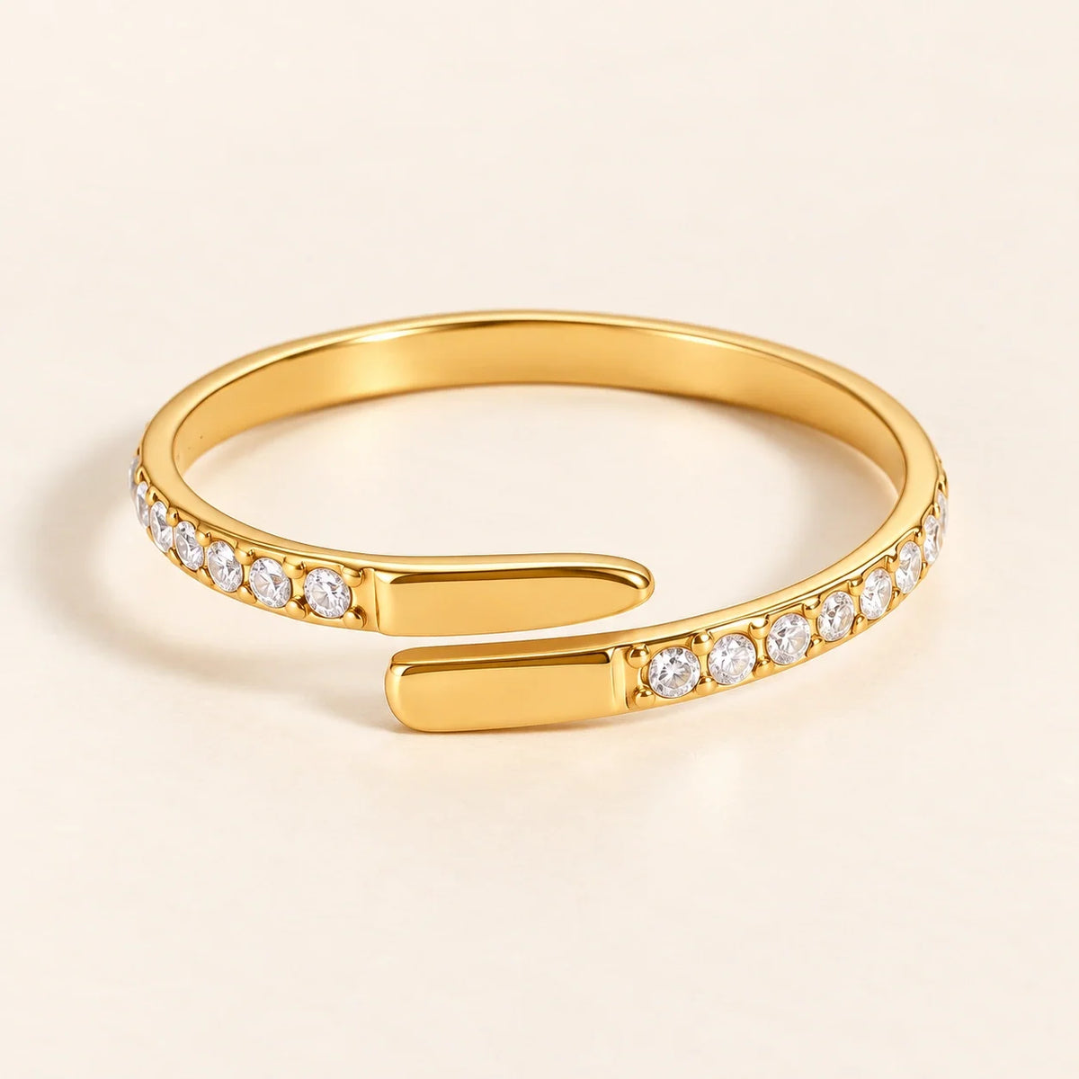 Hailey slim gold bypass ring with a pave band