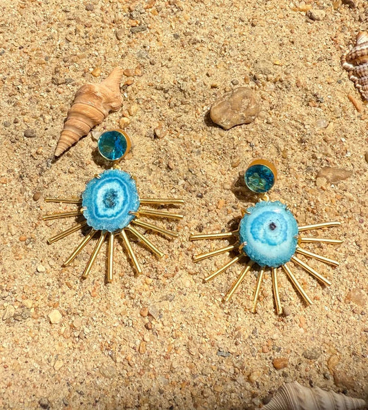 Coastal Charm Agate Gemstone Earrings (Blue)