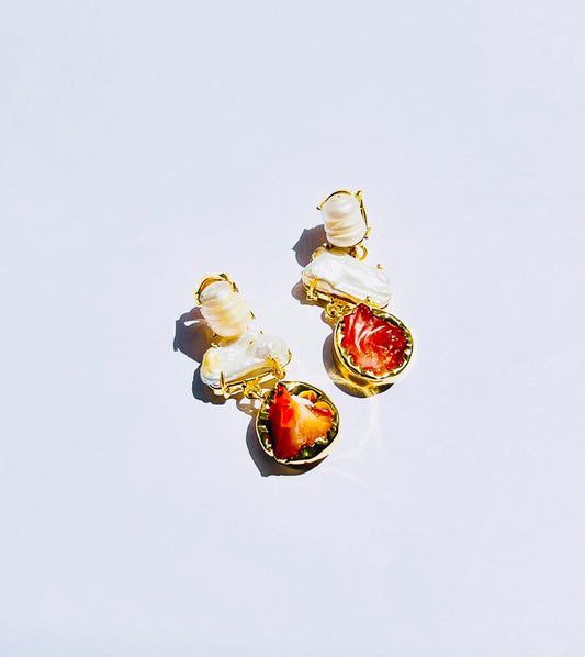 Driftwood Danglers Fresh Water Pearls Earrings