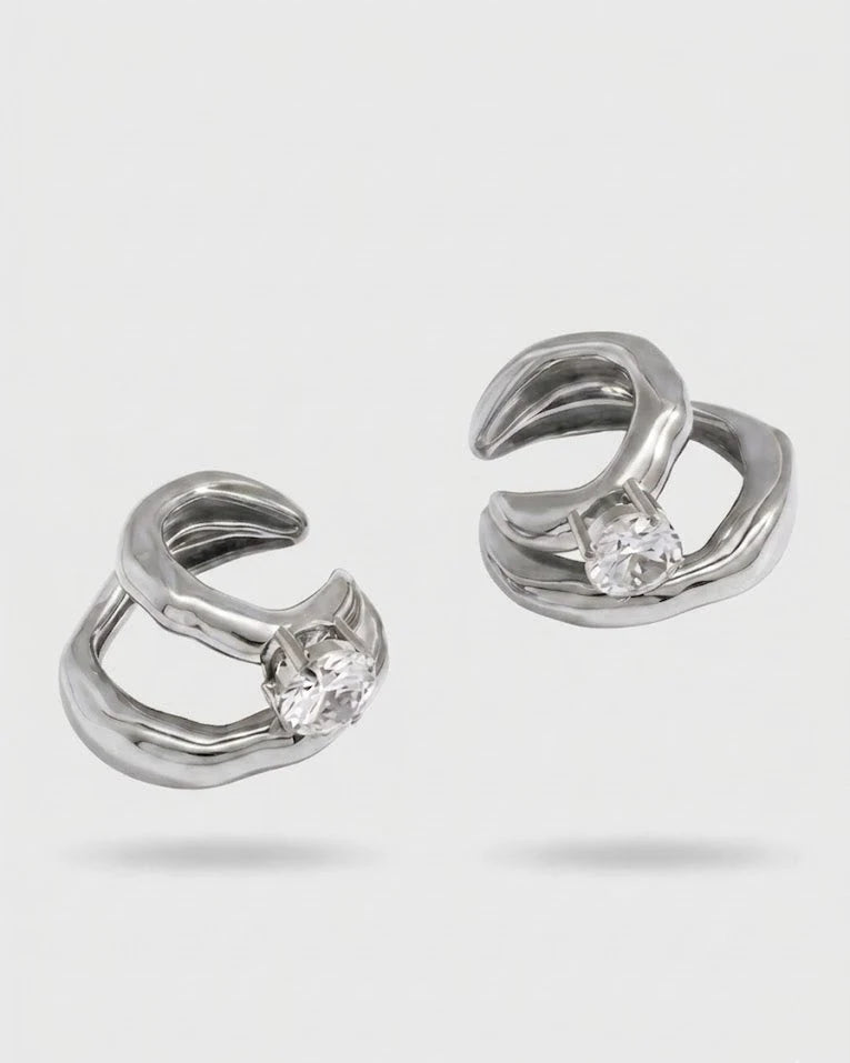 Chunky Studded Ear Cuff Earrings (Silver)
