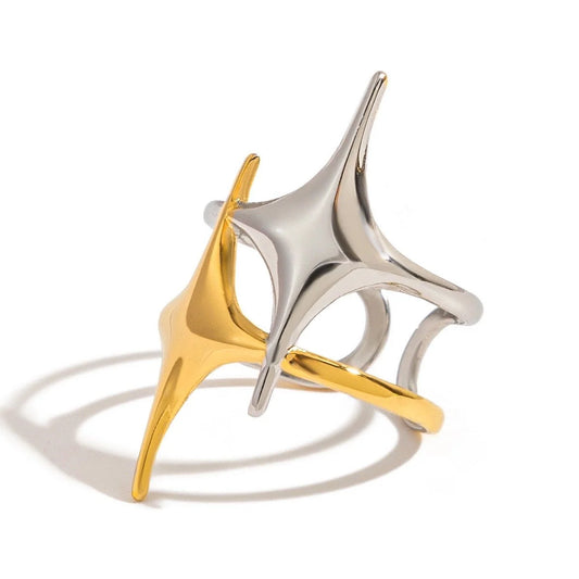 Thea two-tone gold and silver four point star ring
